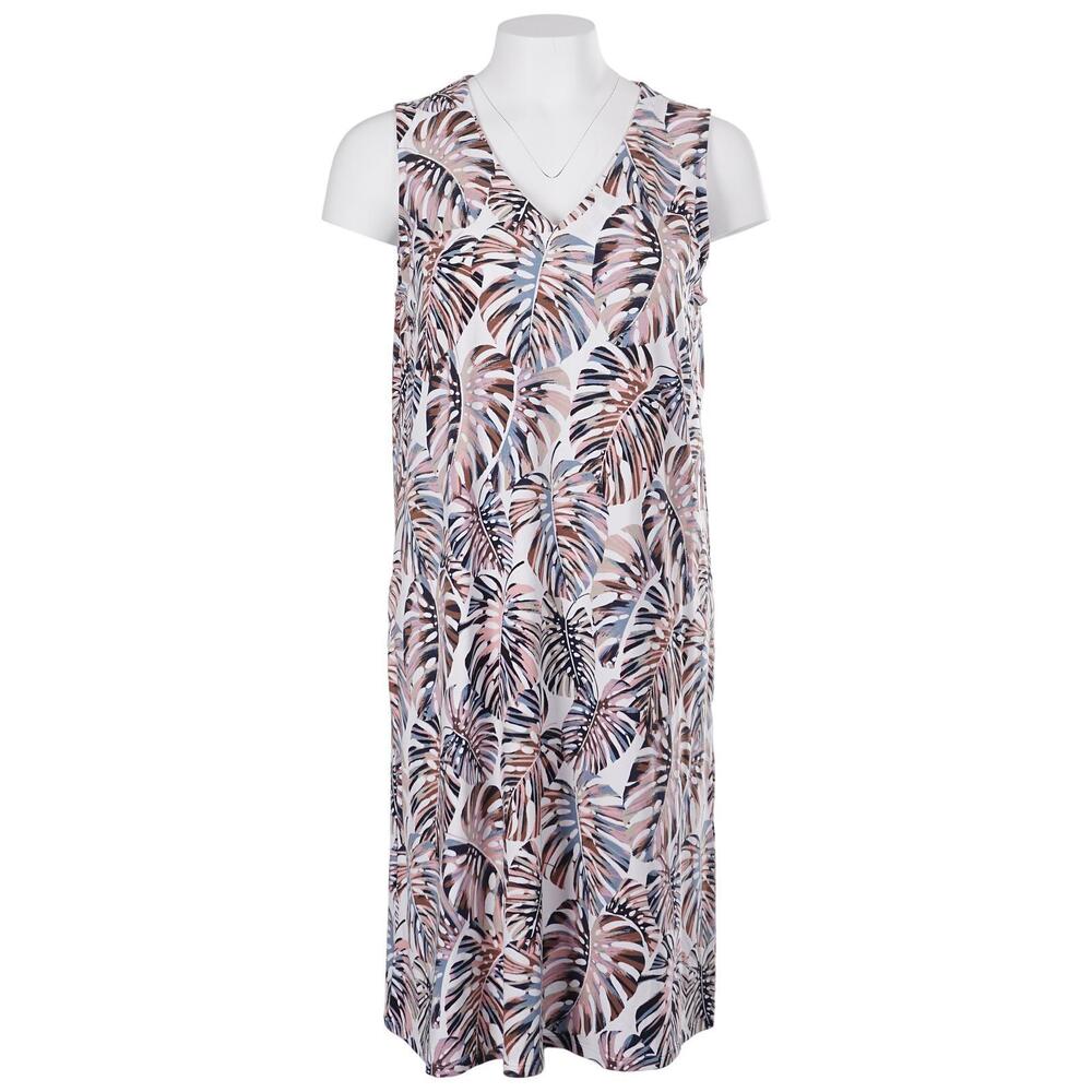 NWT J. Jill Dress M Leaf Print Sleeveless Stretch Pockets Wearever Collection
